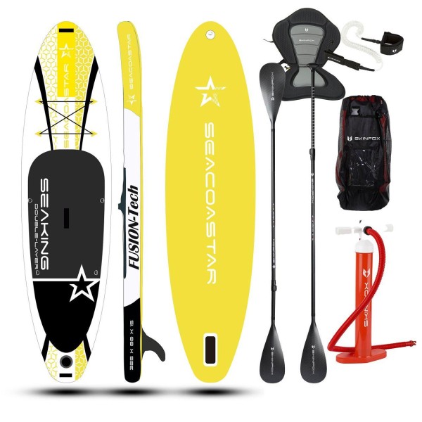 SEACOASTAR SEAKING Carbon-SET (325x80x15) Double-Layer SUP Paddelboard Gelb