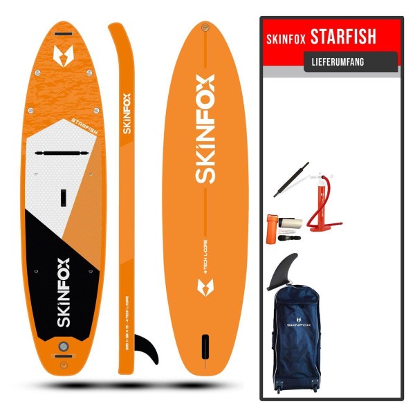 SKINFOX STARFISH ALU-SET (335x80x15) 4-TECH L-CORE SUP Paddelboard orange